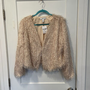 Forever 21 Cream Open-Front Fuzzy Jacket Fringe Size 1X Womens